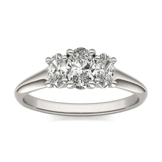 1 CTW Oval Lab Grown Diamond Three Stone Engagement Ring 14K White Gold (G-VS) Jewelux Shop