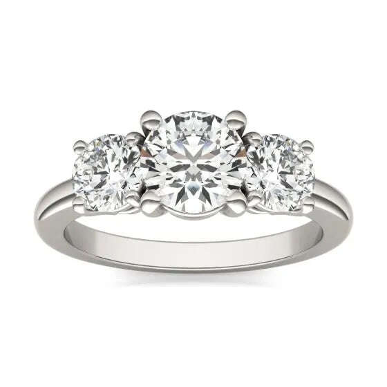 AGI Certified 2 CTW Classic Three-Stone Round Lab Grown Diamond (G-VS) Engagement Ring in 14K White Gold Jewelux Shop