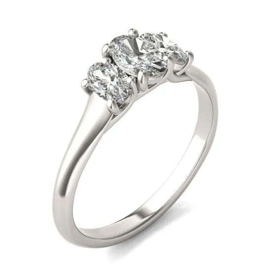 1 CTW Oval Lab Grown Diamond Three Stone Engagement Ring 14K White Gold (G-VS) Jewelux Shop