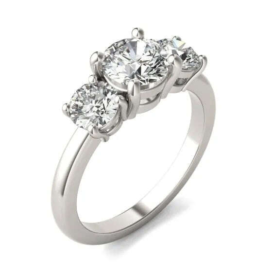 AGI Certified 2 CTW Classic Three-Stone Round Lab Grown Diamond (G-VS) Engagement Ring in 14K White Gold Jewelux Shop