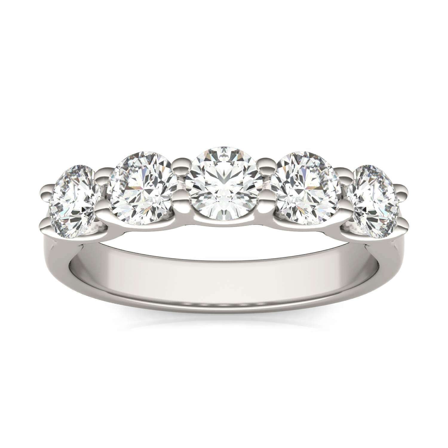 AGI Certified 1 1/4 CTW Round Lab Grown Diamond (G/VS) Five Stone Anniversary Band in 14K White Gold Jewelux Shop