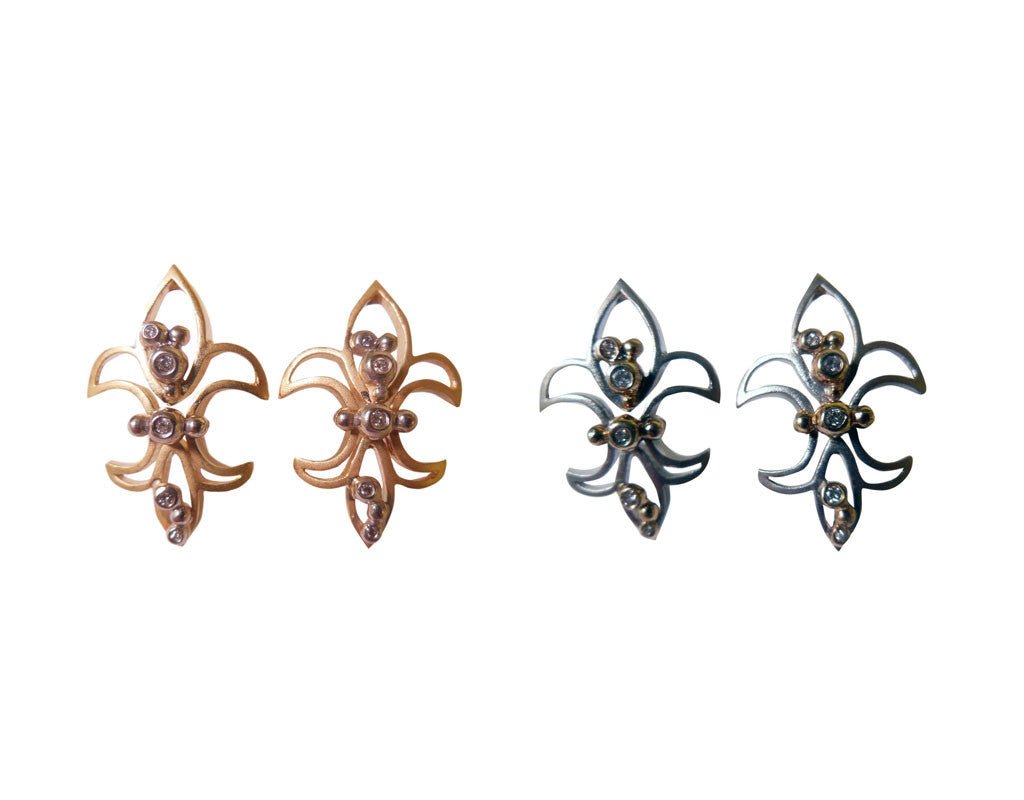 Fleur De Lis Earrings-18K Gold with Diamonds