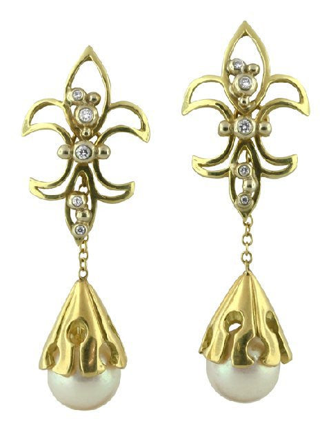 Fleur De Lis Earrings-18K Gold with Diamonds