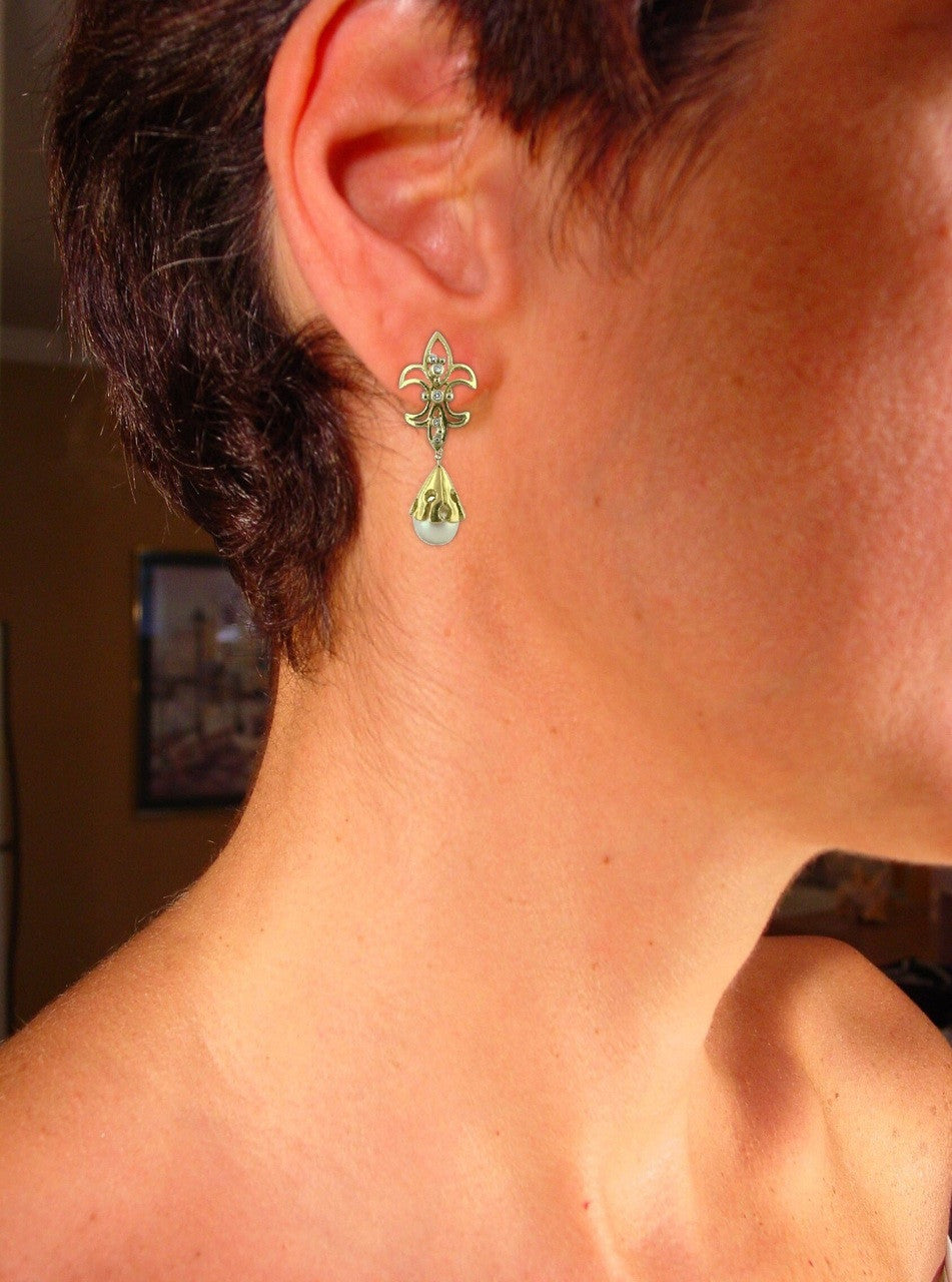 Fleur De Lis Earrings-18K Gold with Diamonds