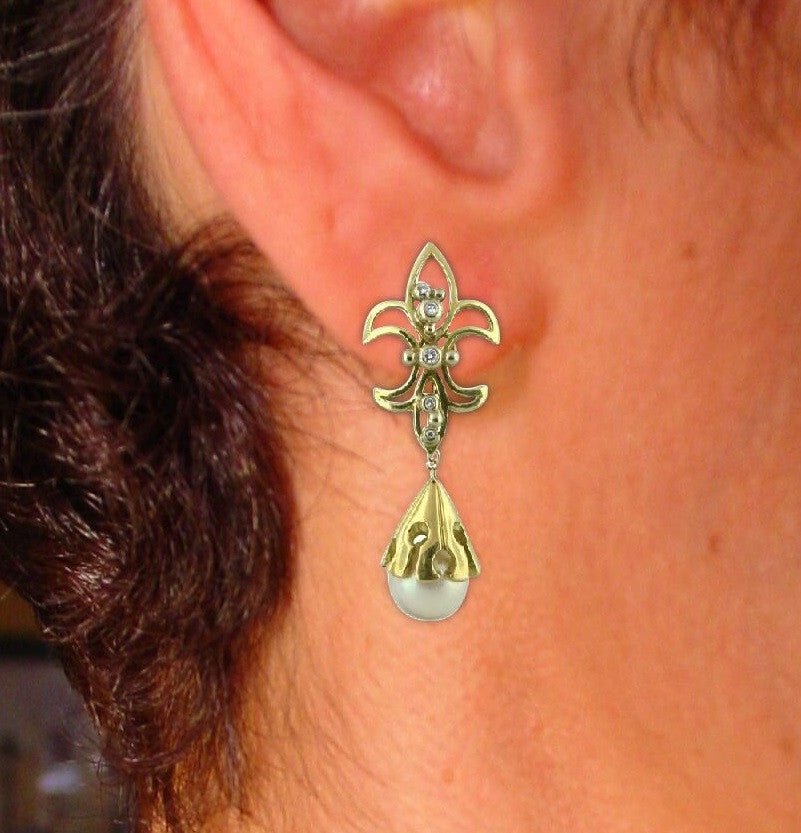 Fleur De Lis Earrings-18K Gold with Diamonds