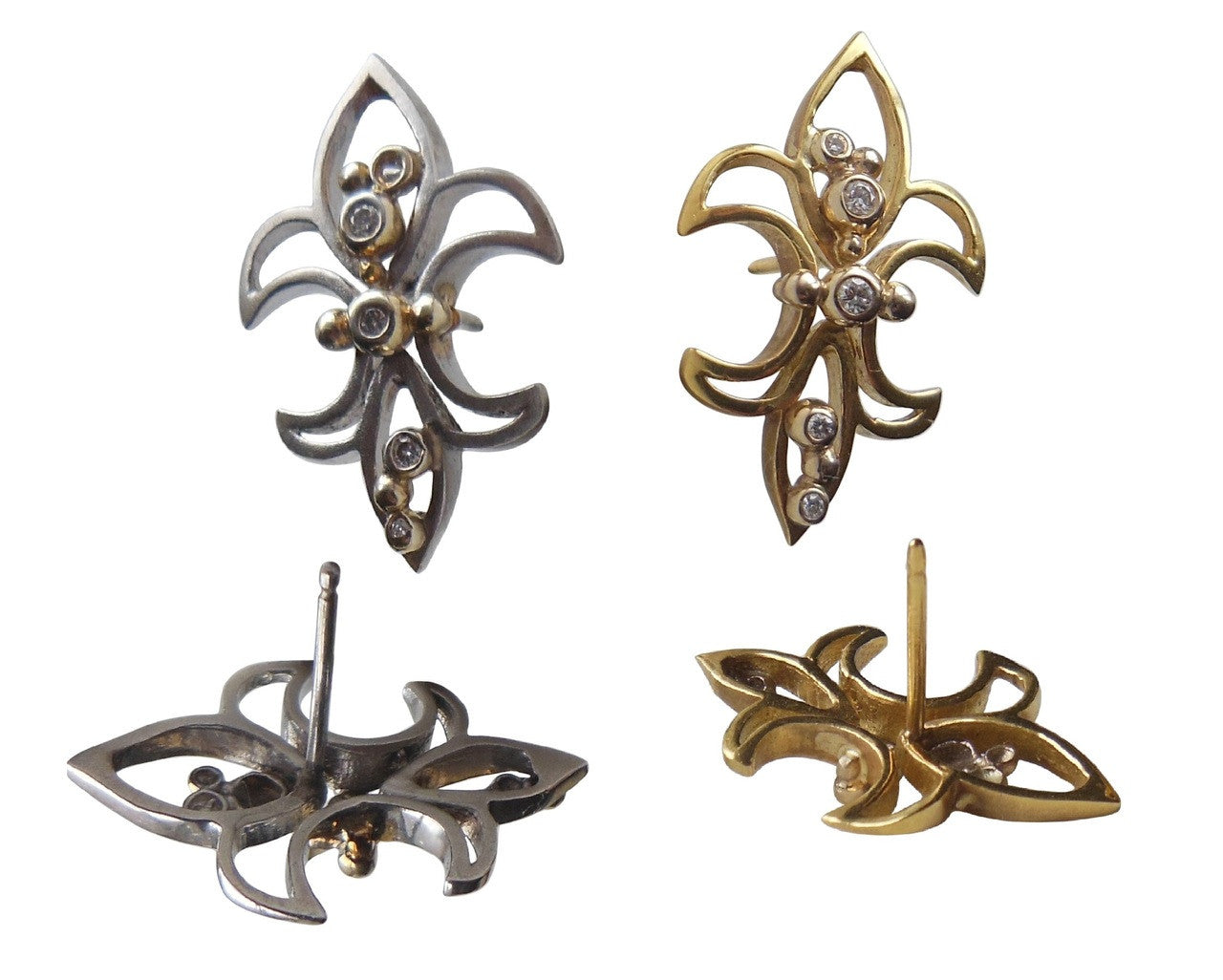 Fleur De Lis Earrings-18K Gold with Diamonds