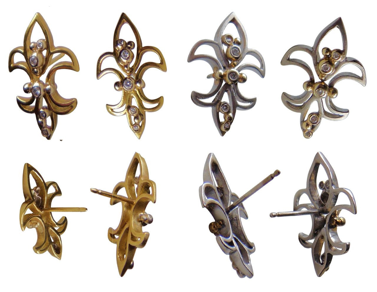 Fleur De Lis Earrings-18K Gold with Diamonds