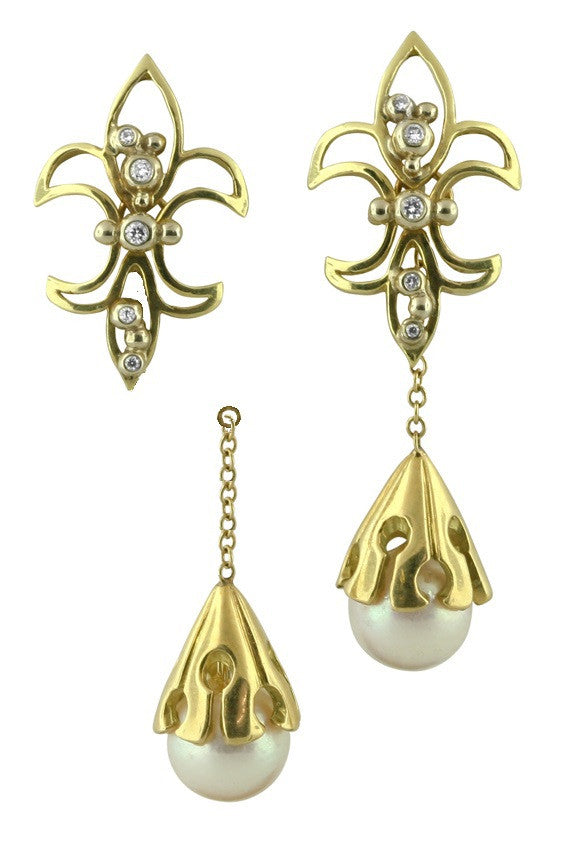 Fleur De Lis Earrings-18K Gold with Diamonds