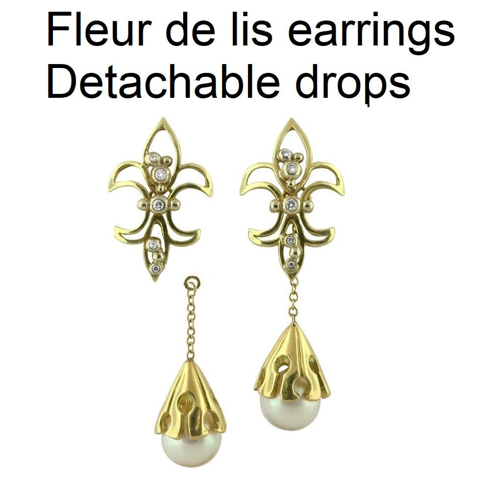 Fleur De Lis Earrings-18K Gold with Diamonds