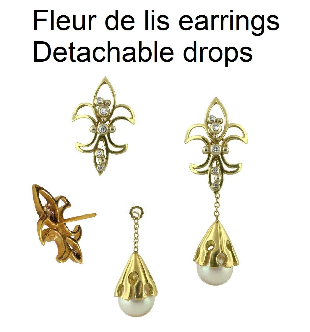 Fleur De Lis Earrings-18K Gold with Diamonds