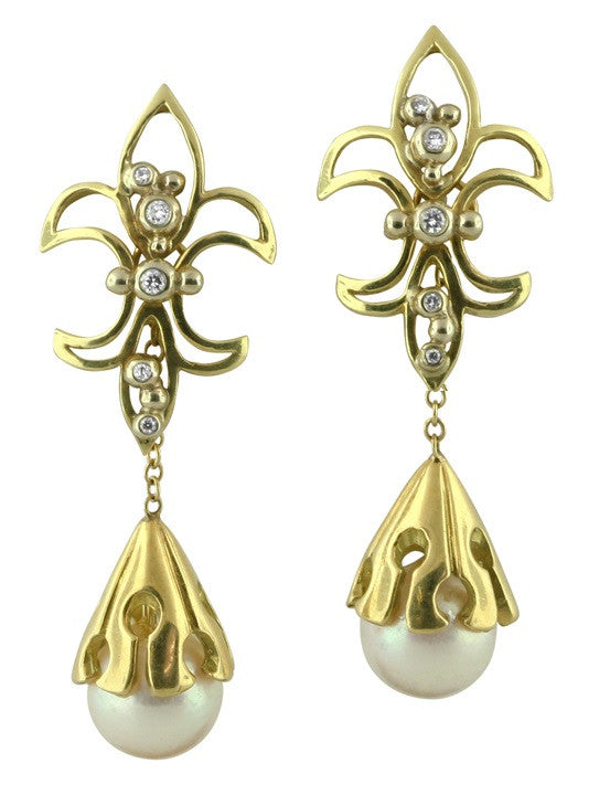 Fleur De Lis Earrings-18K Gold with Diamonds
