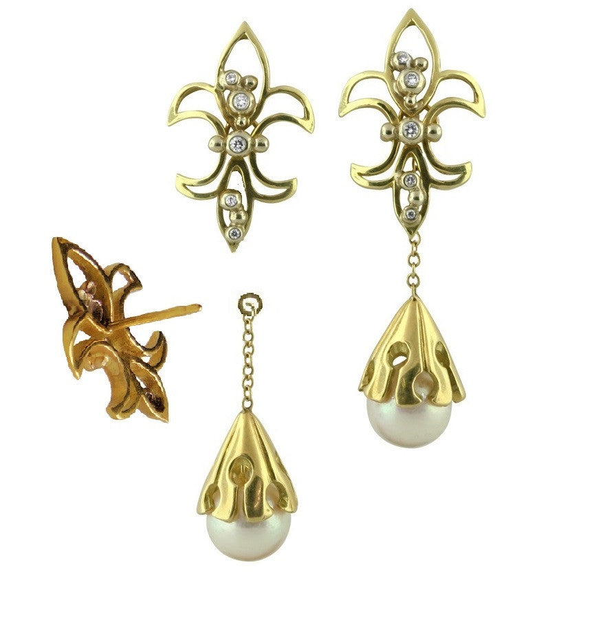 Fleur De Lis Earrings-18K Gold with Diamonds