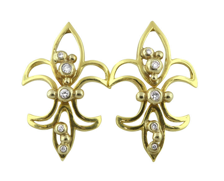 Fleur De Lis Earrings-18K Gold with Diamonds