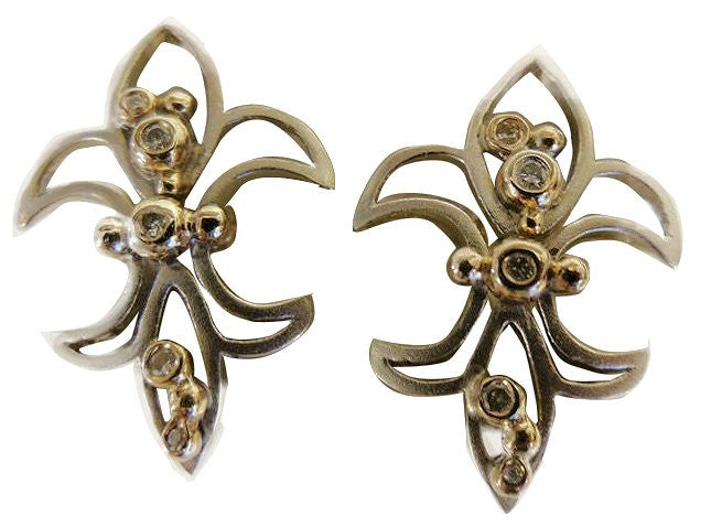 Fleur De Lis Earrings-18K Gold with Diamonds