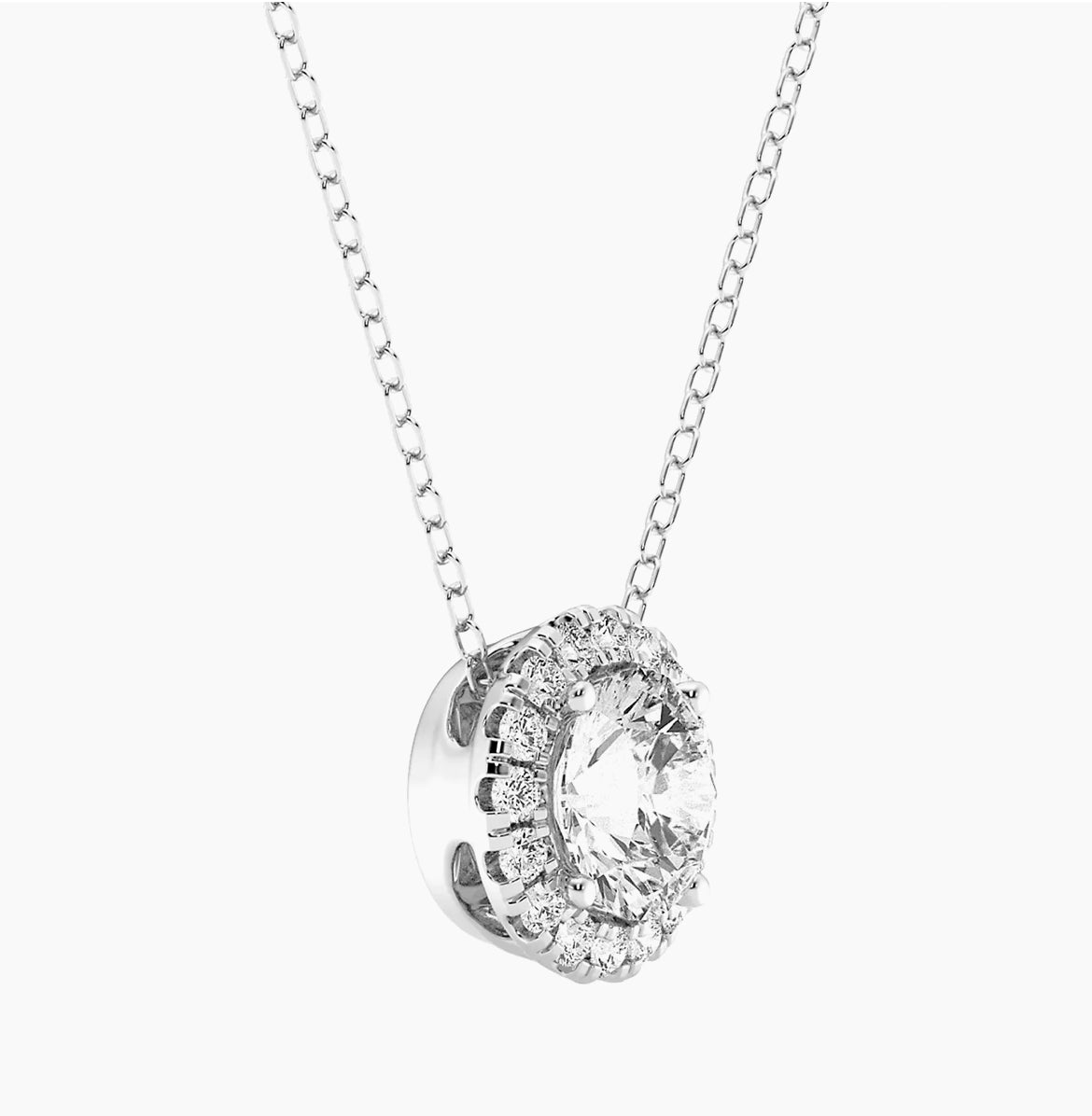 Exquisite AGI Certified Lab-Grown Diamond (G/VS) Halo Pendant Necklace in 14kt White Gold - Choose 1 CTW or 2 CTW
