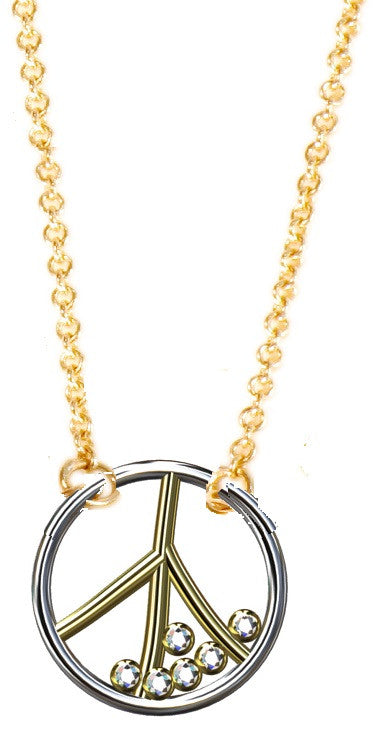 Peace Necklace, 18K yellow and white gold with diamonds, on 18K gold chain