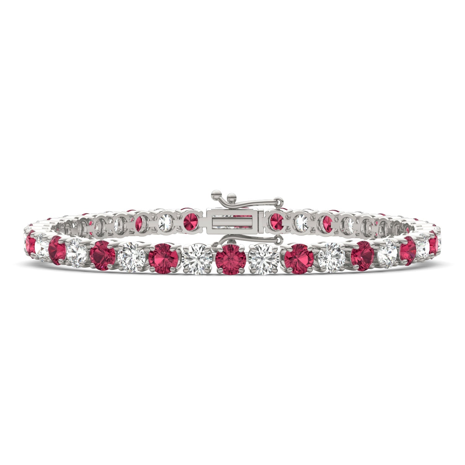 7.50 CTW AGI Certified Lab Created Ruby & Diamond Tennis Bracelet in 14K White Gold Overlay
