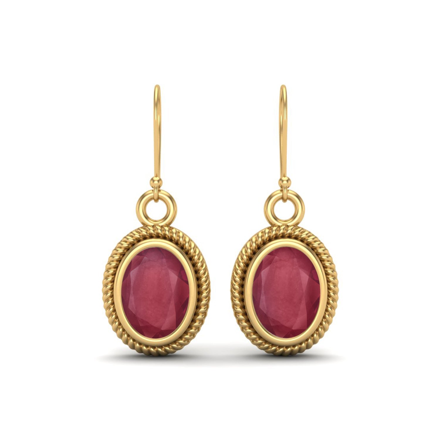 Ruby 2.00 Ctw Oval Vintage Rope Dangle Earrings - 14K Yellow Gold