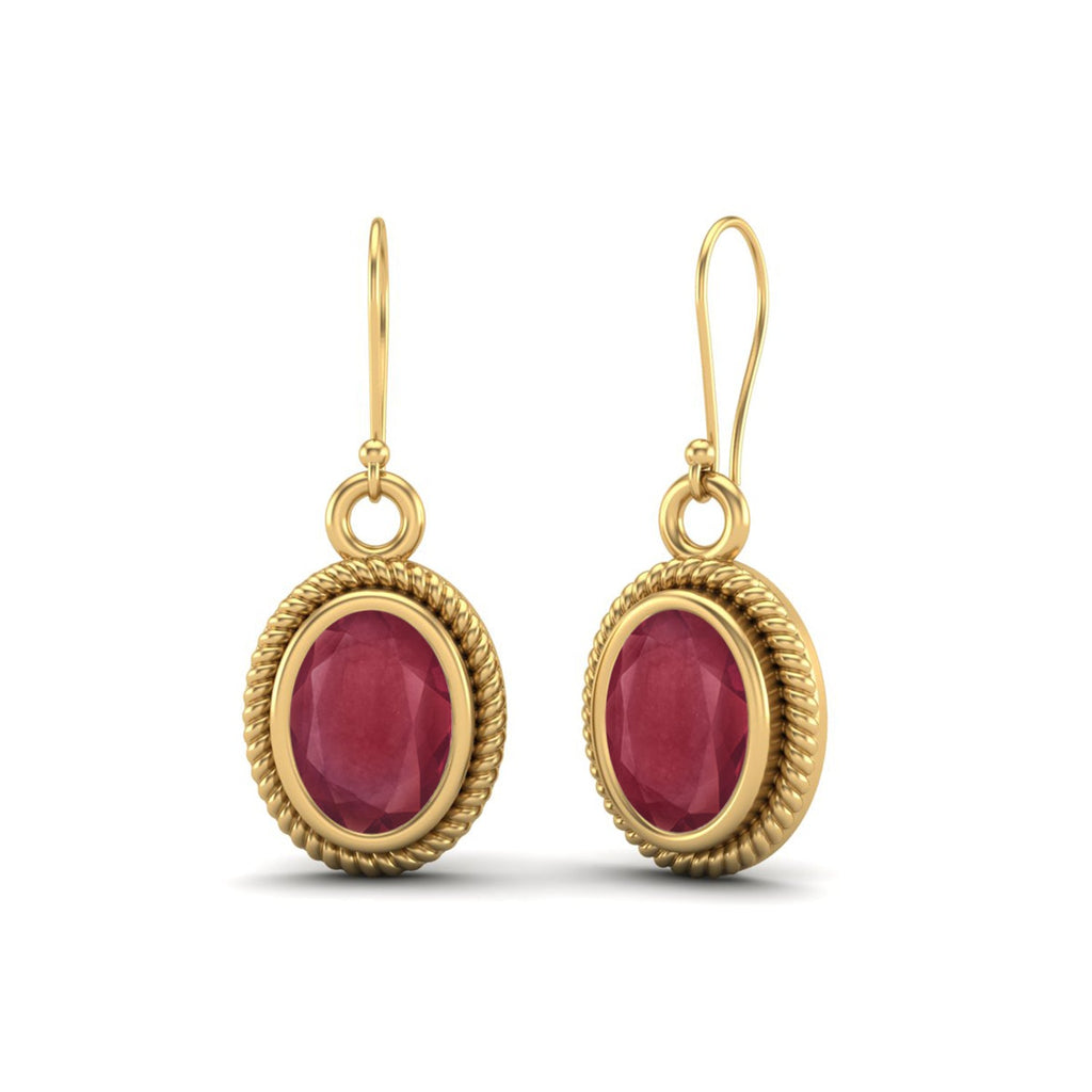 Ruby 2.00 Ctw Oval Vintage Rope Dangle Earrings - 14K Yellow Gold