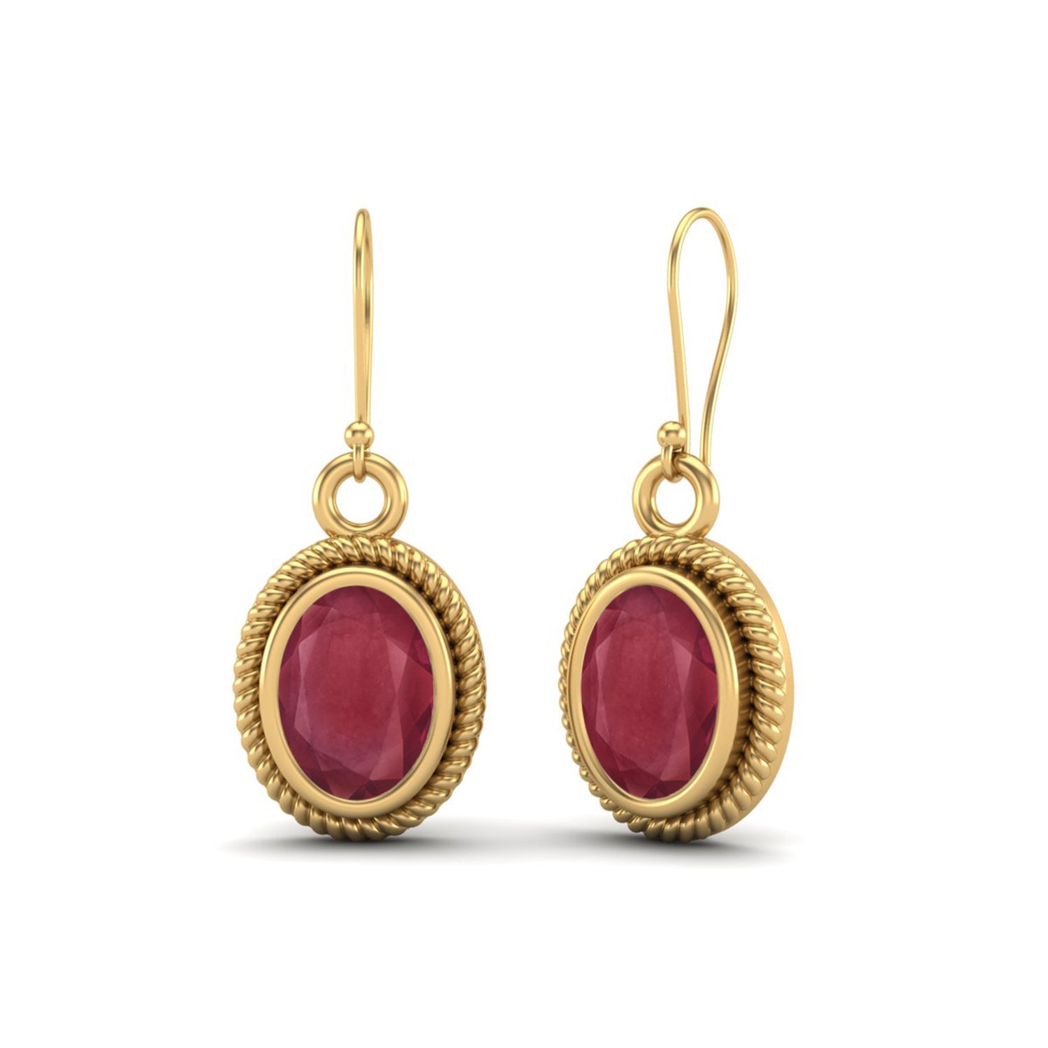 Ruby 2.00 Ctw Oval Vintage Rope Dangle Earrings - 14K Yellow Gold