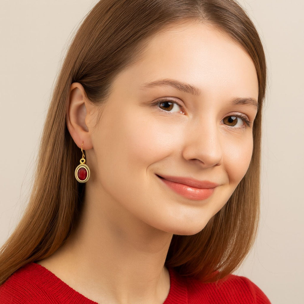 Ruby 2.00 Ctw Oval Vintage Rope Dangle Earrings - 14K Yellow Gold