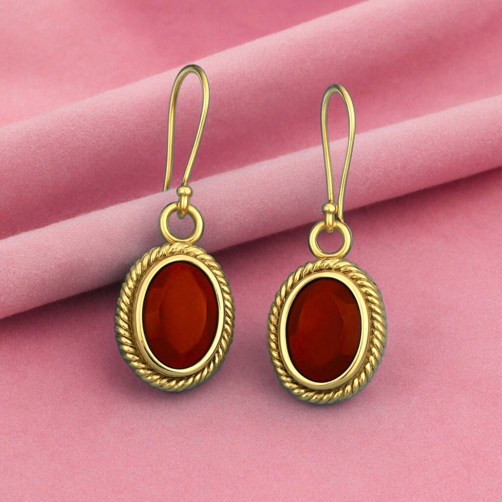 Ruby 2.00 Ctw Oval Vintage Rope Dangle Earrings - 14K Yellow Gold