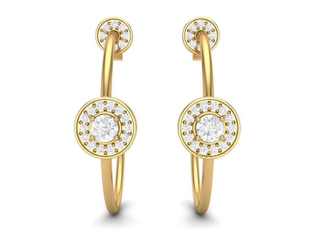 Moissanite 0.78 Ctw Halo Hoop Earrings - 14K Yellow Gold