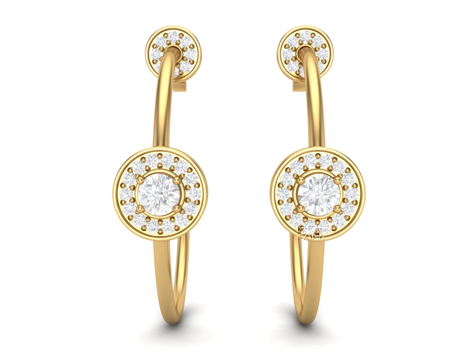 Moissanite 0.78 Ctw Halo Hoop Earrings - 14K Yellow Gold