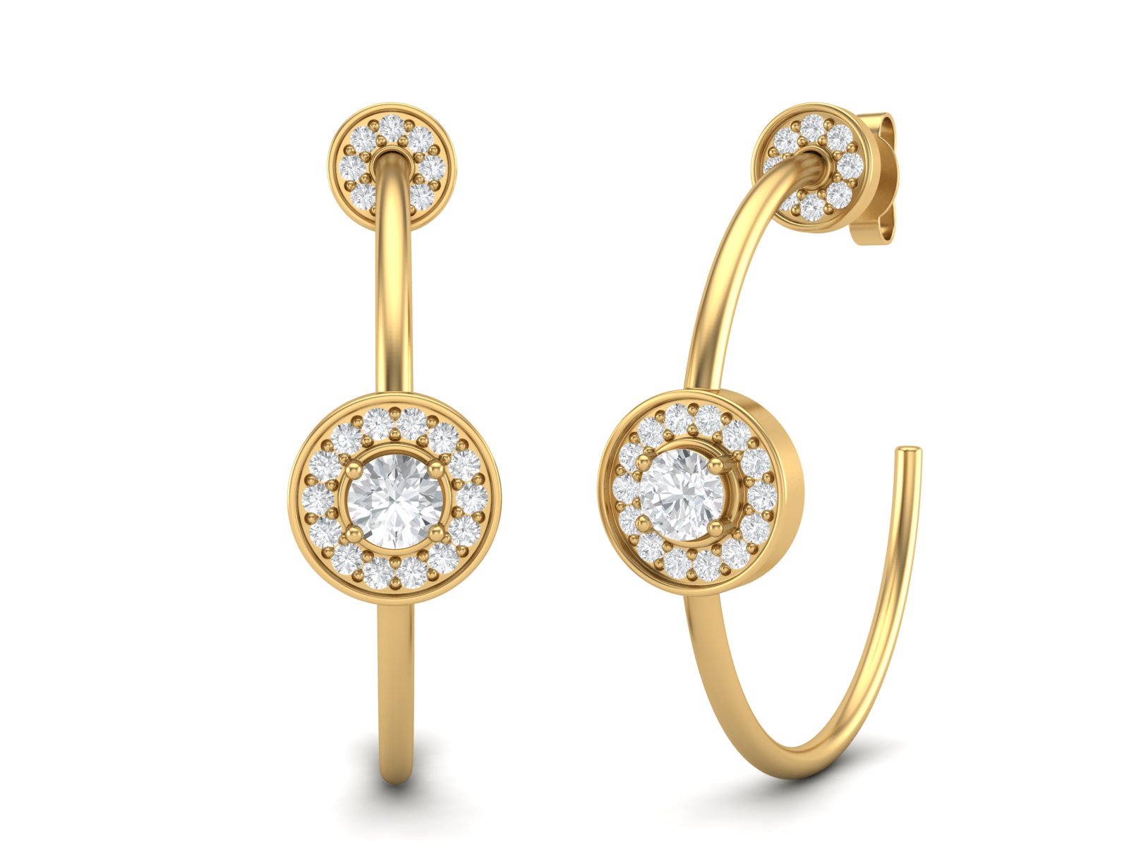 Moissanite 0.78 Ctw Halo Hoop Earrings - 14K Yellow Gold