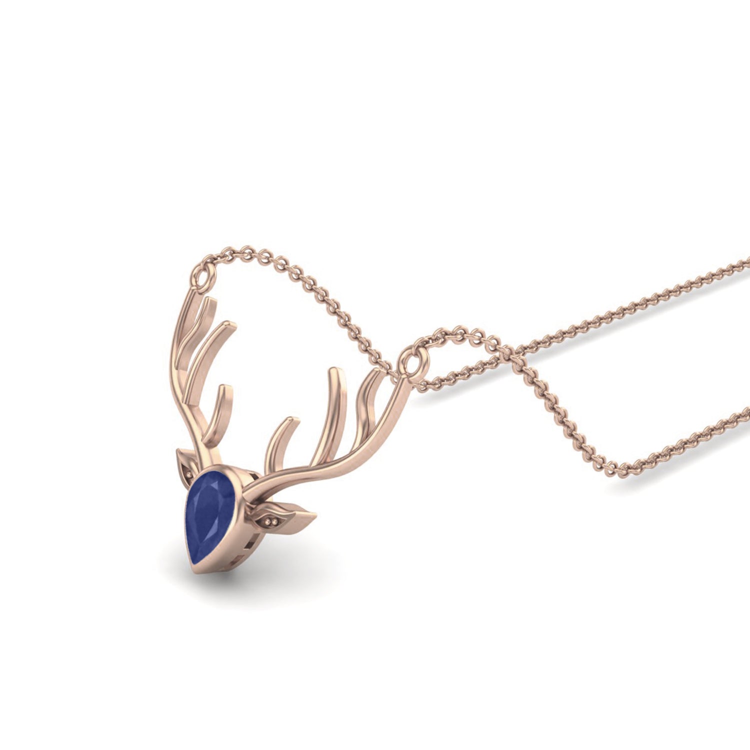 Blue Sapphire Pear 1.00 Ctw Deer Antler Design Necklace – 14k Yellow Gold