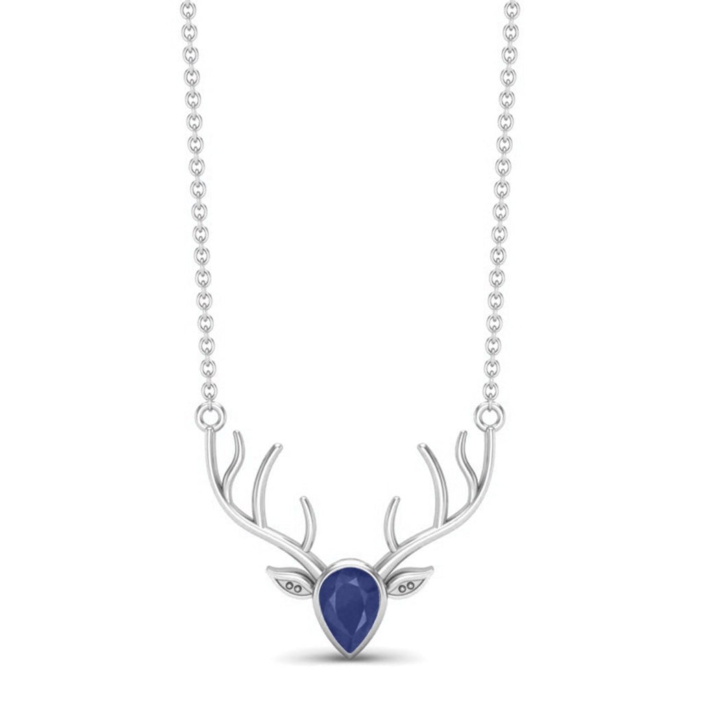 Blue Sapphire Pear 1.00 Ctw Deer Antler Design Necklace – 14k Yellow Gold