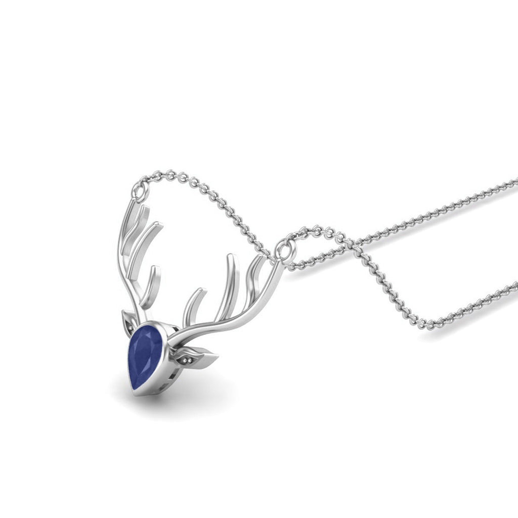 Blue Sapphire Pear 1.00 Ctw Deer Antler Design Necklace – 14k Yellow Gold